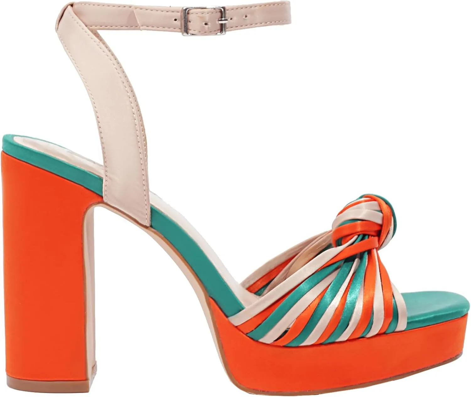 sun gurg Strappy Platform Heels for Women Square Open Toe Chunky High Heels Multicolored Ankle Strap Block Heeled Sandals for Prom Wedding Date Night