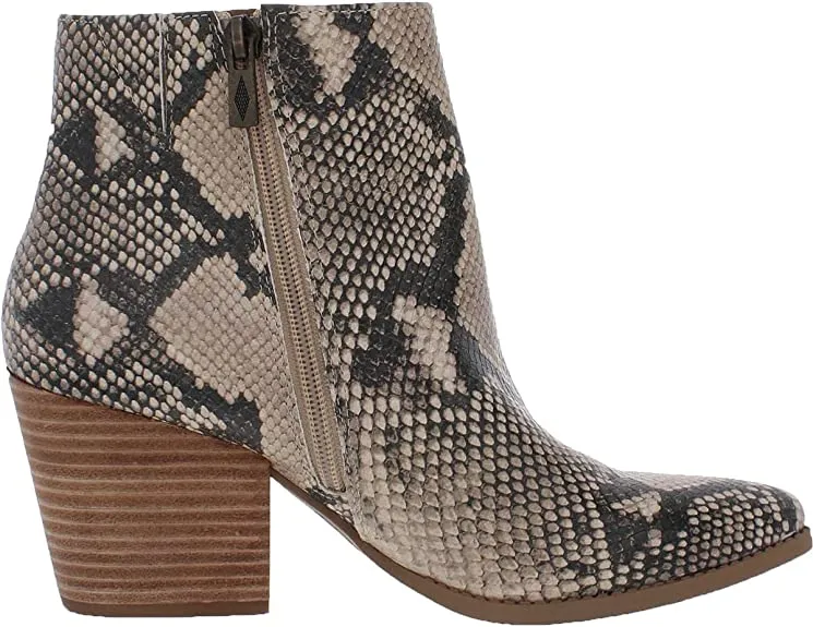 Sun   Stone Womens Eryn Snake Print Block Heel Boot Ivory 10 Medium (B,M)