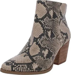 Sun   Stone Womens Eryn Snake Print Block Heel Boot Ivory 10 Medium (B,M)