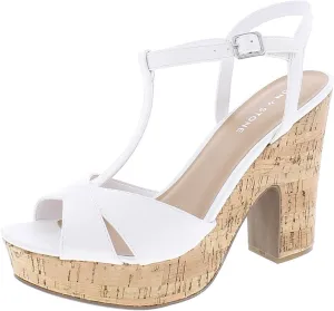 SUN STONE Womens JAMIE Cork Strappy Platforms White 10 Medium (B,M)