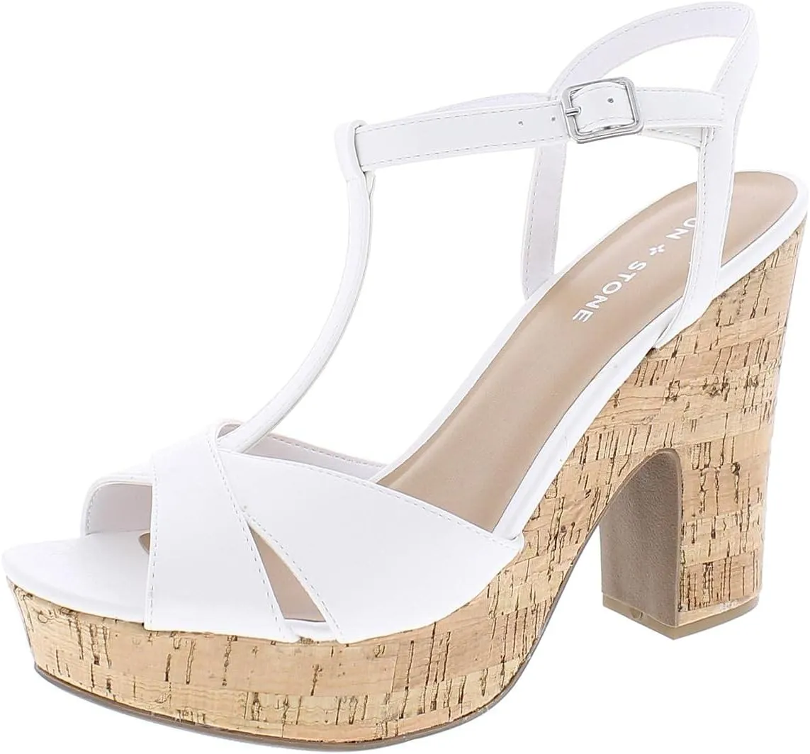 SUN STONE Womens JAMIE Cork Strappy Platforms White 10 Medium (B,M)