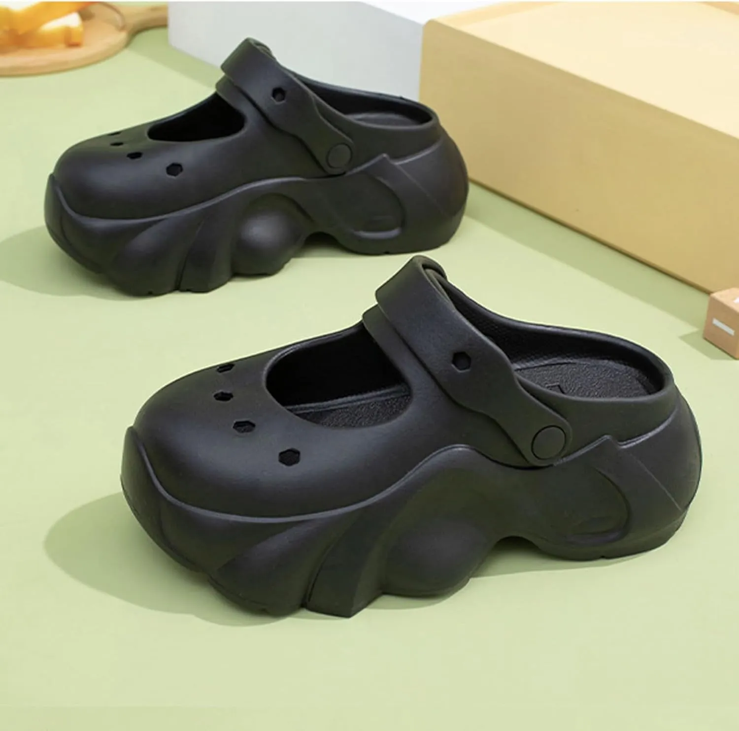 Sunporx Women's Platform Clogs Cute Soft Comfortable Beach Slip on Hight Heels Garden Sandals with DIY Charms Clog Shoes Lndoor Outdoor Walking Slippers