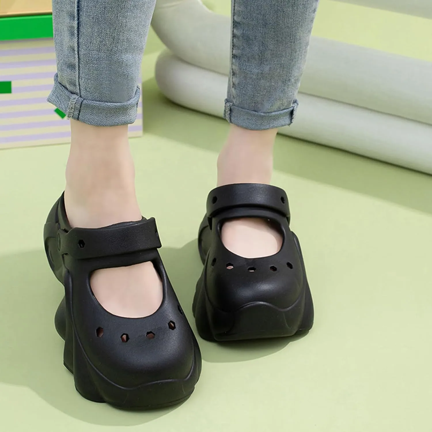 Sunporx Women's Platform Clogs Cute Soft Comfortable Beach Slip on Hight Heels Garden Sandals with DIY Charms Clog Shoes Lndoor Outdoor Walking Slippers