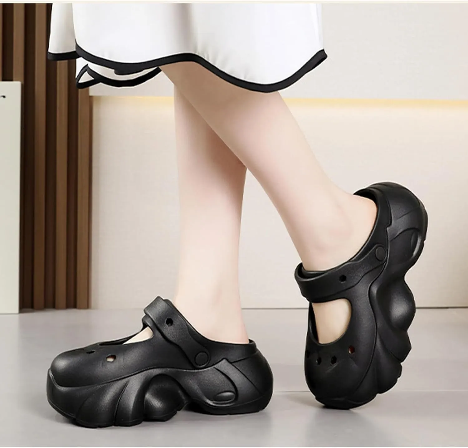 Sunporx Women's Platform Clogs Cute Soft Comfortable Beach Slip on Hight Heels Garden Sandals with DIY Charms Clog Shoes Lndoor Outdoor Walking Slippers