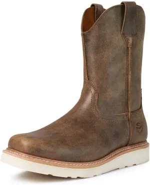 SUREWAY Western Boots - Men’s Square Toe Work Boot,Pull On Leather Wellington Boots,Durable Classic Slip Resistant Soft Toe Cowboy Boot