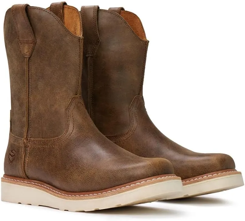 SUREWAY Western Boots - Men’s Square Toe Work Boot,Pull On Leather Wellington Boots,Durable Classic Slip Resistant Soft Toe Cowboy Boot