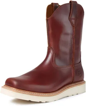 SUREWAY Western Boots - Men’s Square Toe Work Boot,Pull On Leather Wellington Boots,Durable Classic Slip Resistant Soft Toe Cowboy Boot