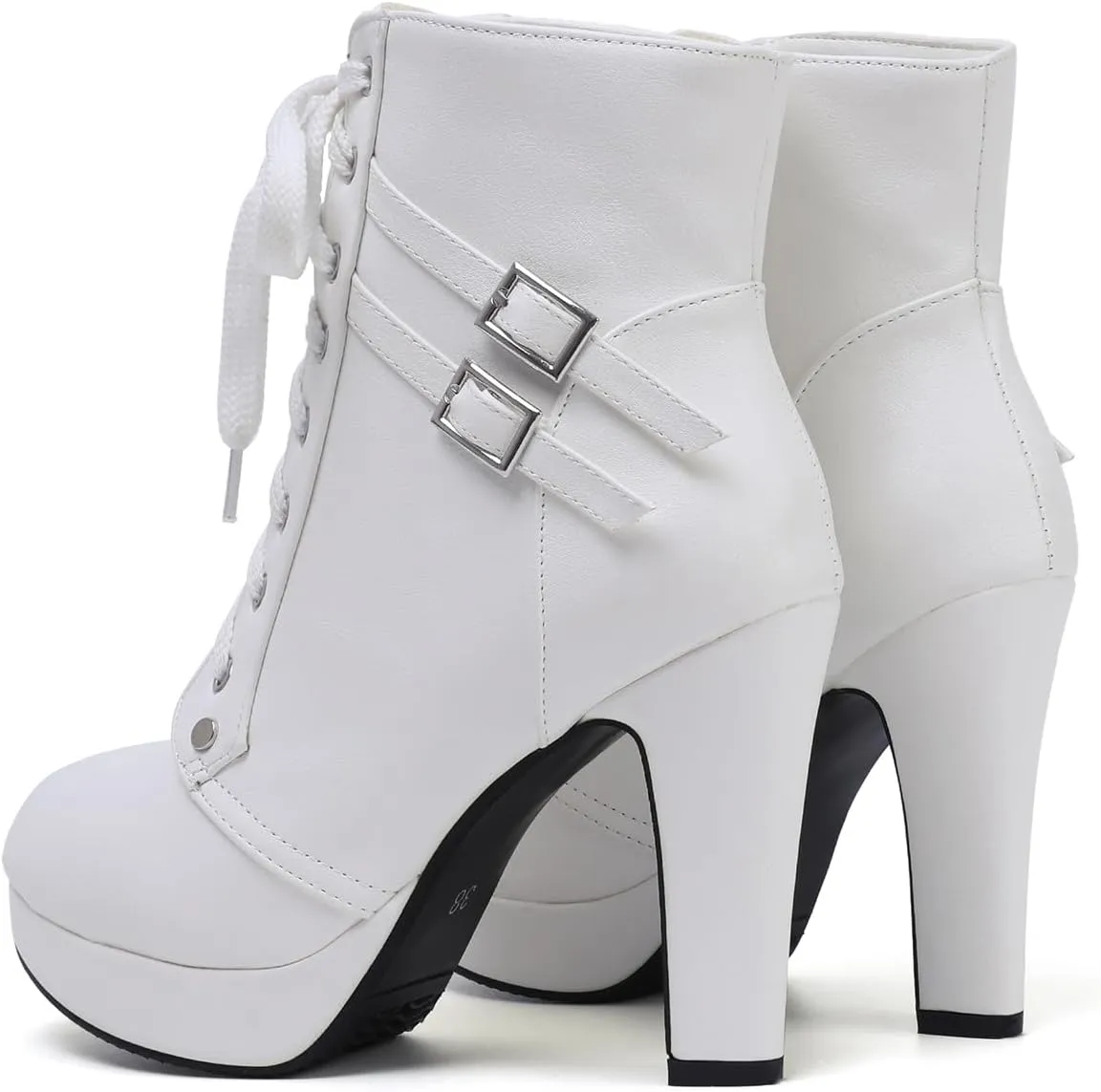 Susanny High Heel Boots for Women,Womens Platform Boot Heels Sexy Round Toe Lace UP High Heels Mid Calf Boots