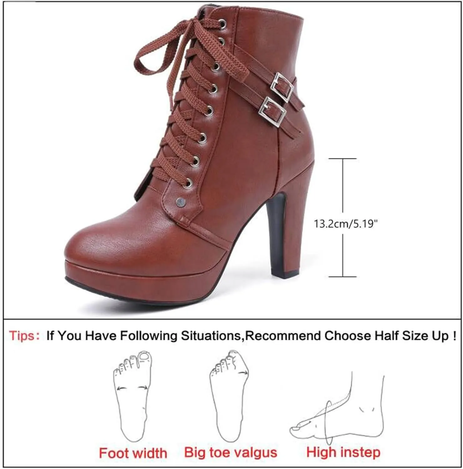 Susanny High Heel Boots for Women,Womens Platform Boot Heels Sexy Round Toe Lace UP High Heels Mid Calf Boots