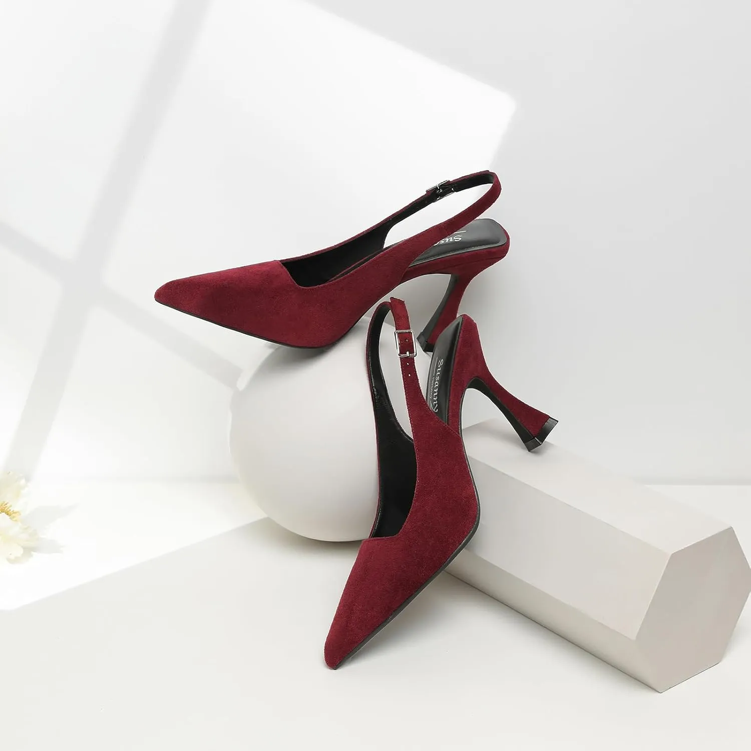 Susanny Slingback Kitten Heels Elegant Dressy Pumps for Women Closed Pointy Toe Sexy Chunky High Heels Wedding Bride Prom Party Dress Shoes