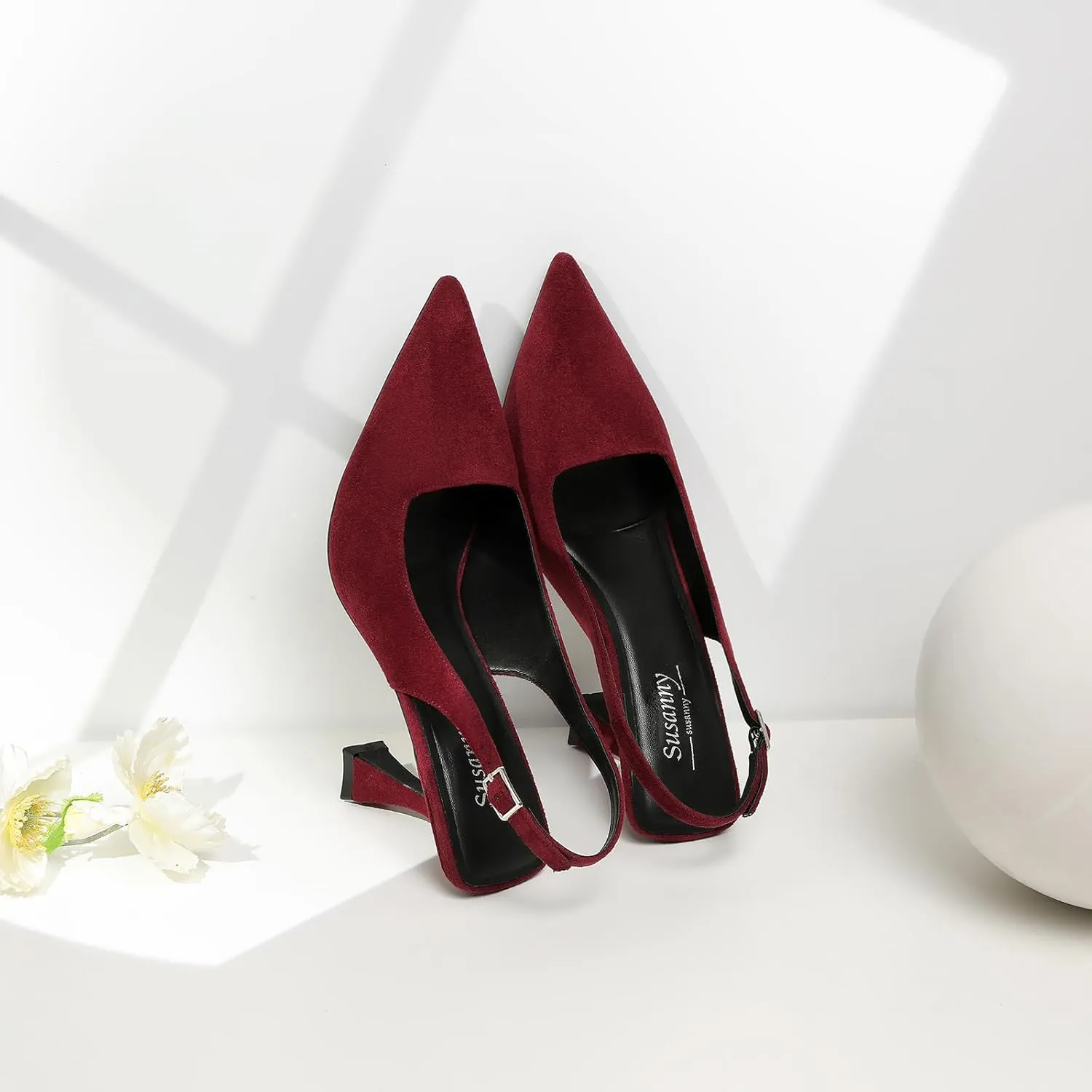 Susanny Slingback Kitten Heels Elegant Dressy Pumps for Women Closed Pointy Toe Sexy Chunky High Heels Wedding Bride Prom Party Dress Shoes