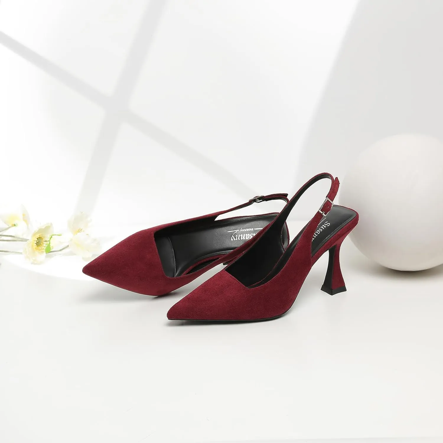 Susanny Slingback Kitten Heels Elegant Dressy Pumps for Women Closed Pointy Toe Sexy Chunky High Heels Wedding Bride Prom Party Dress Shoes
