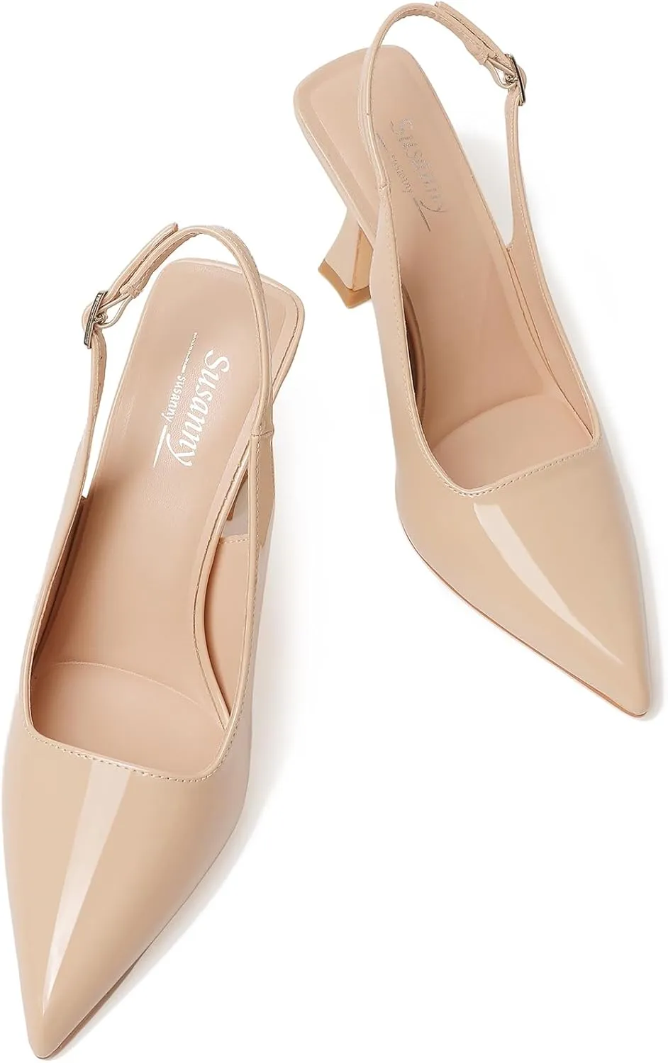 Susanny Slingback Kitten Heels Elegant Dressy Pumps for Women Closed Pointy Toe Sexy Chunky High Heels Wedding Bride Prom Party Dress Shoes