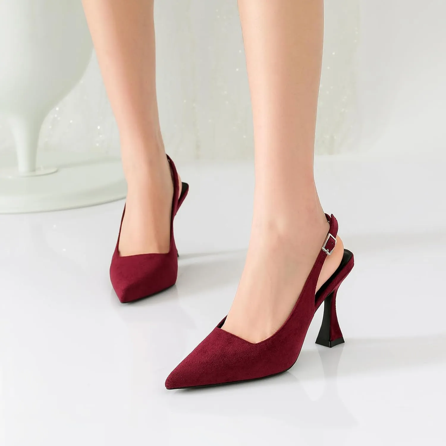 Susanny Slingback Kitten Heels Elegant Dressy Pumps for Women Closed Pointy Toe Sexy Chunky High Heels Wedding Bride Prom Party Dress Shoes