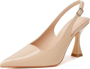Susanny Slingback Kitten Heels Elegant Dressy Pumps for Women Closed Pointy Toe Sexy Chunky High Heels Wedding Bride Prom Party Dress Shoes