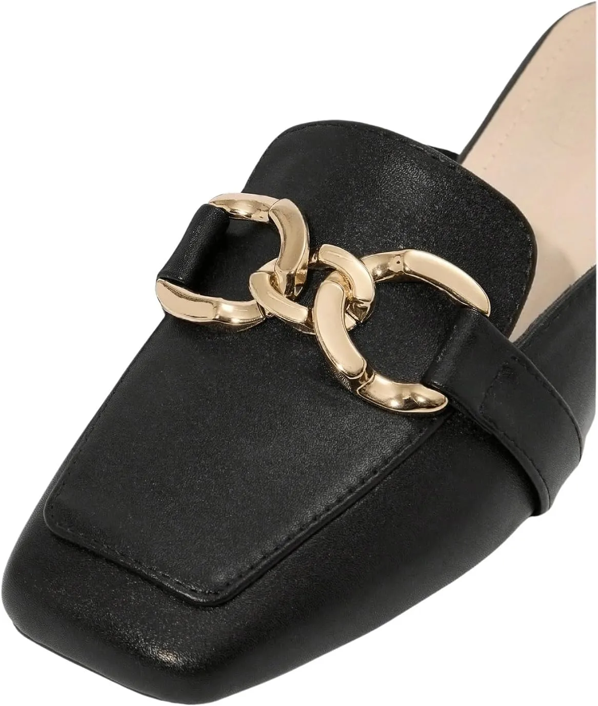 SweatyRocks Women's Metal Decor Square Toe Mule Shoes Elegant Open Back Slip on Loafers