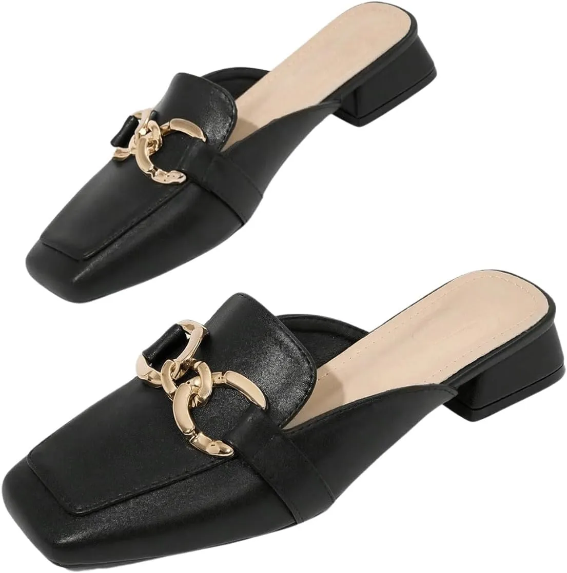 SweatyRocks Women's Metal Decor Square Toe Mule Shoes Elegant Open Back Slip on Loafers