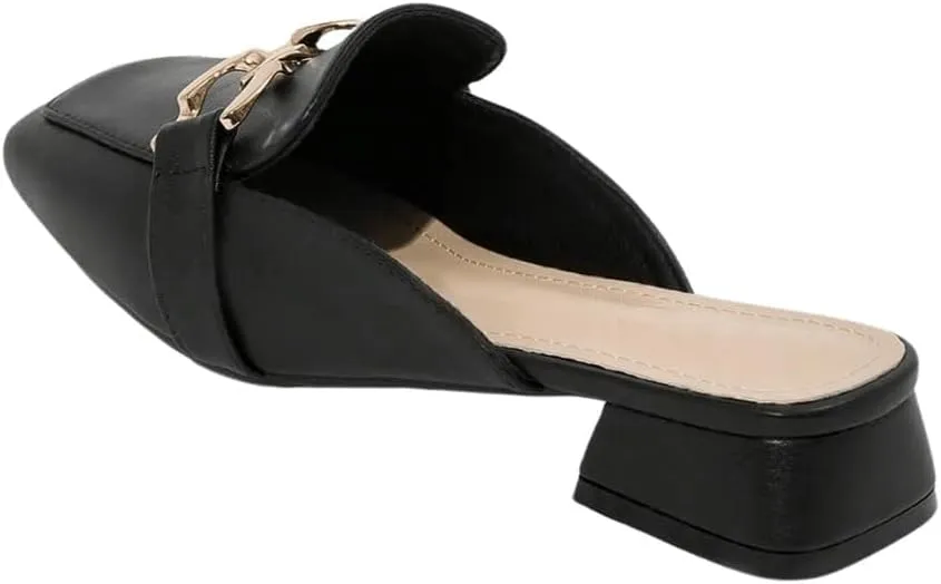 SweatyRocks Women's Metal Decor Square Toe Mule Shoes Elegant Open Back Slip on Loafers