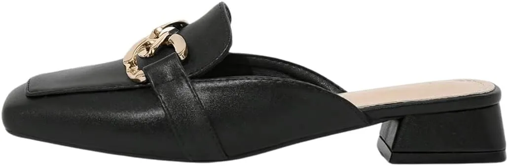 SweatyRocks Women's Metal Decor Square Toe Mule Shoes Elegant Open Back Slip on Loafers