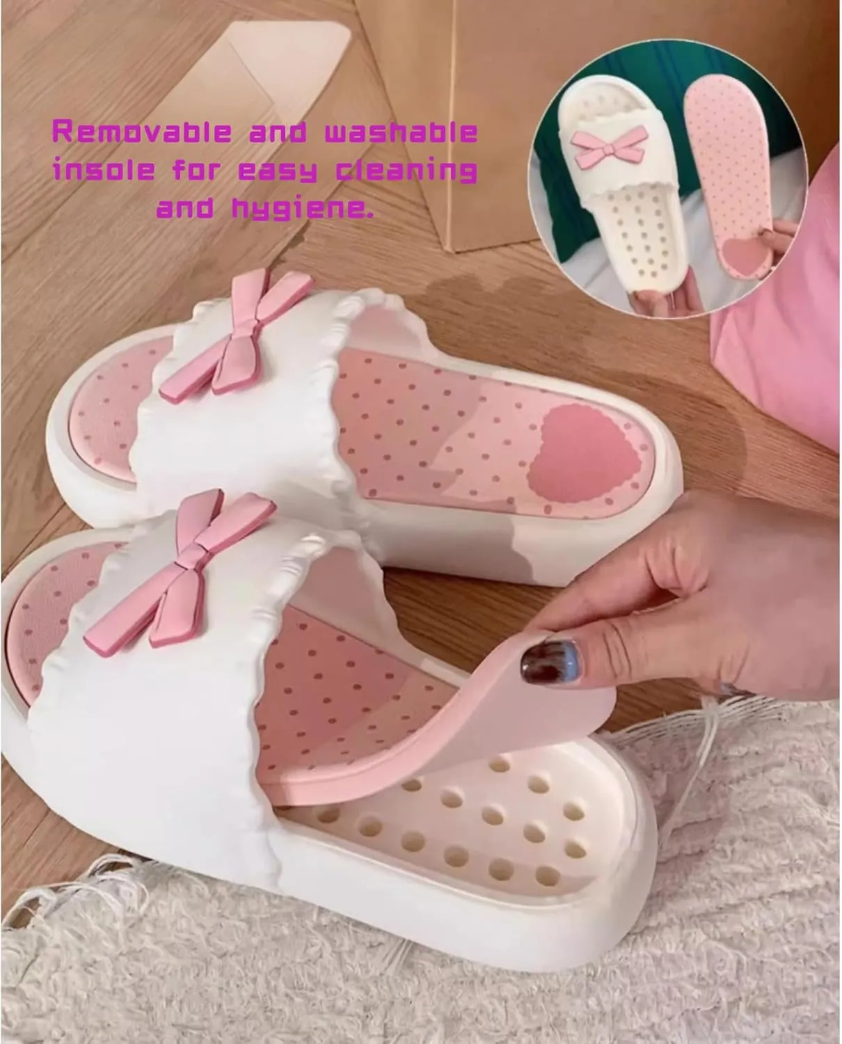 Sweet Kawaii Bowknot Slippers Flip Flops for Women – Thick Sole Non-Slip Summer Indoor Outdoor Cute Korean Style Design