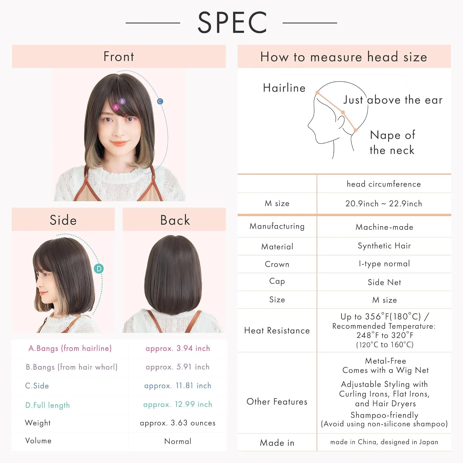 Synthetic Hair Inner Color Casual Bob Wig - Glueless, Heat-Resistant, Natural Crown & Comfortable Stretch Cap (Chocolate Brown & Misty Blue, M)