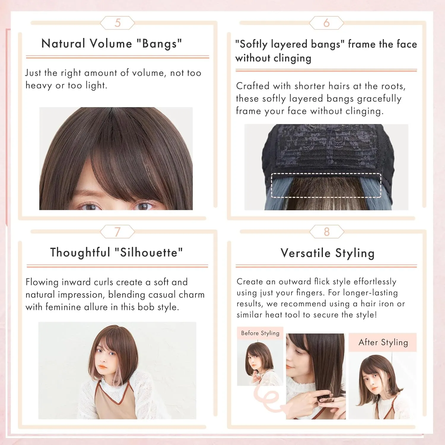 Synthetic Hair Inner Color Casual Bob Wig - Glueless, Heat-Resistant, Natural Crown & Comfortable Stretch Cap (Chocolate Brown & Misty Blue, M)