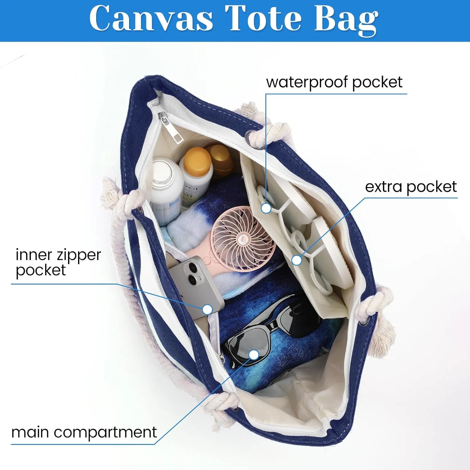 Tavaleu Beach Bags for Women, Large Beach Tote Bag Waterproof Sandproof, Swim Pool Bag with Zipper