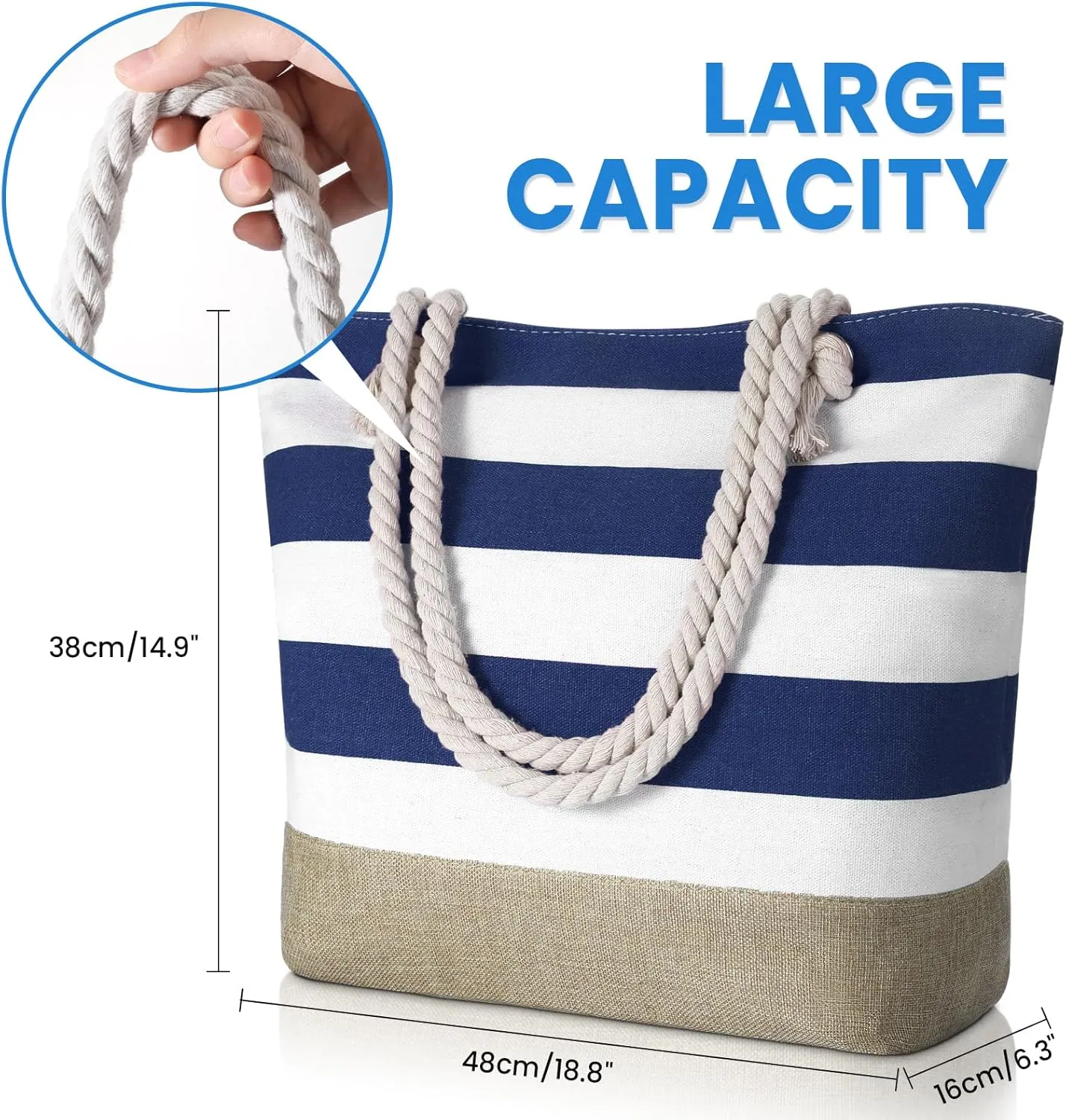 Tavaleu Beach Bags for Women, Large Beach Tote Bag Waterproof Sandproof, Swim Pool Bag with Zipper