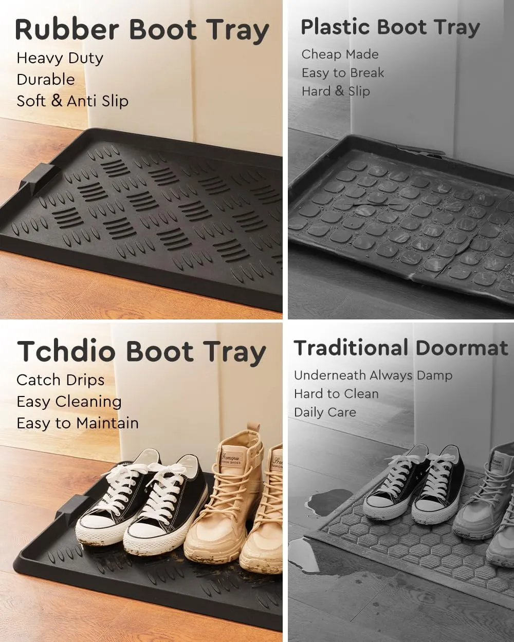 tchdio Extra Large Boot Tray Rubber Boot Tray, Non Slip Shoe Tray for Entryway, Multipurpose Boot Mat Tray, Durable Entryway Mud Mat Tray for Front Door Mat, 16x47.5 Inches