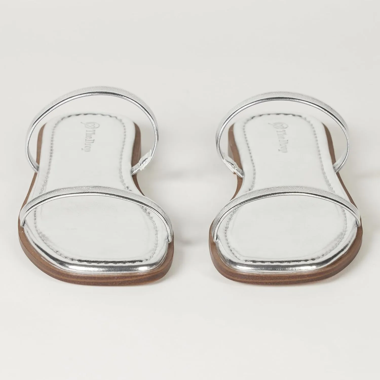 The Drop Women's Paris Square Toe Two Strap Flat Sandal