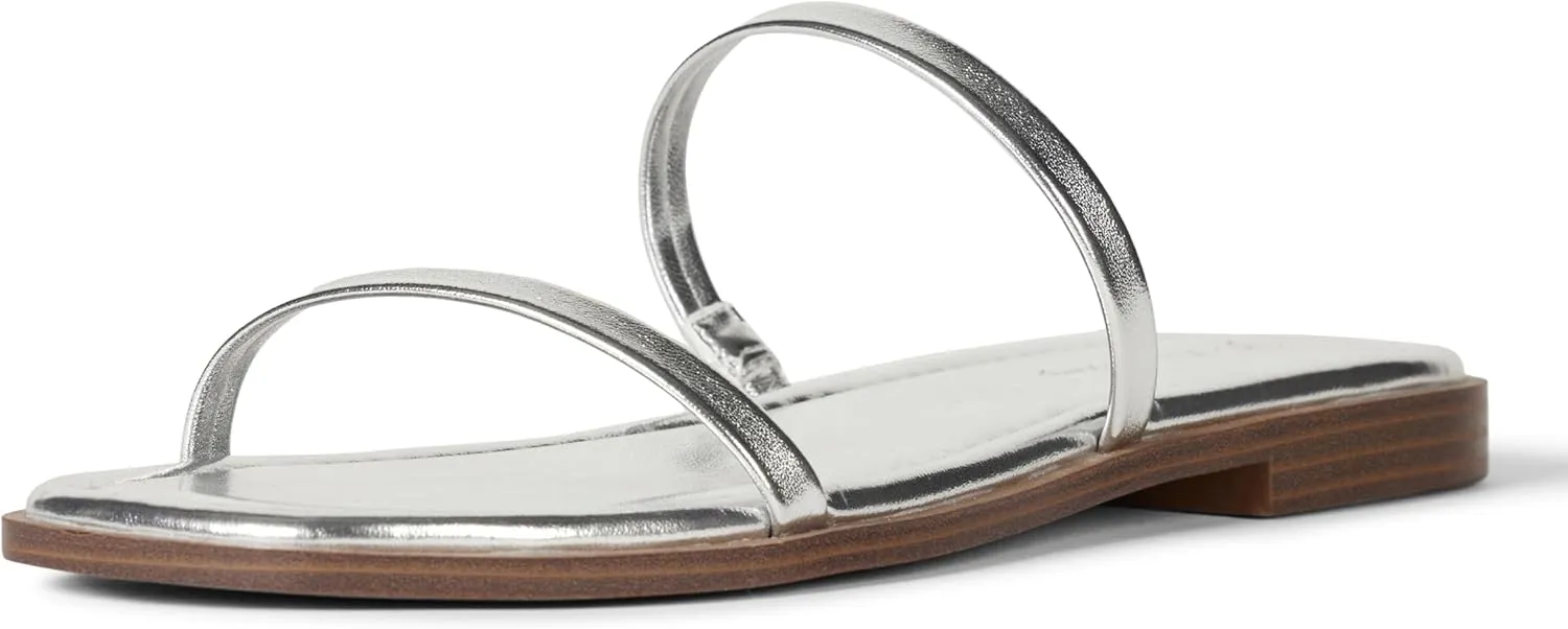 The Drop Women's Paris Square Toe Two Strap Flat Sandal