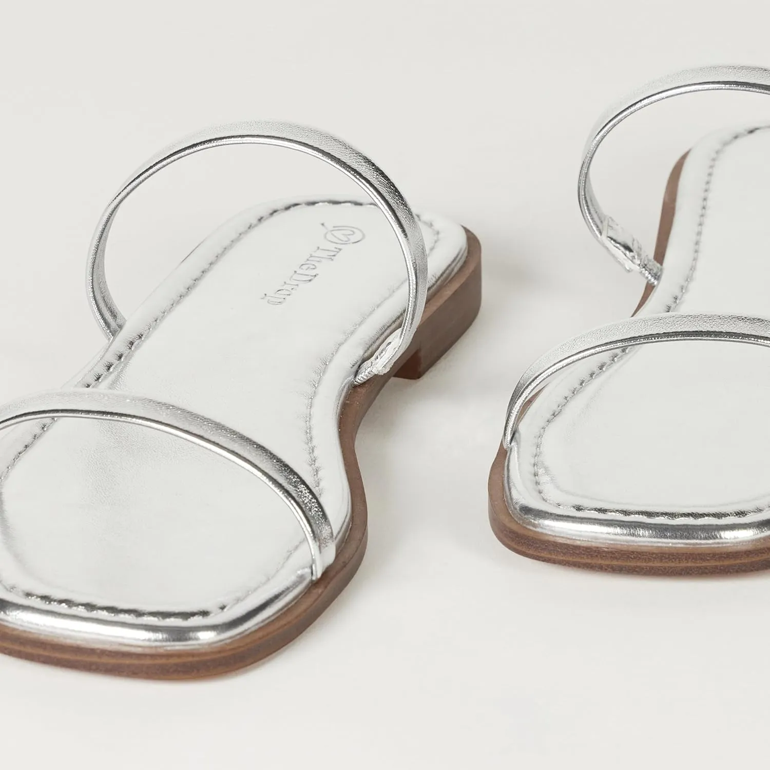 The Drop Women's Paris Square Toe Two Strap Flat Sandal