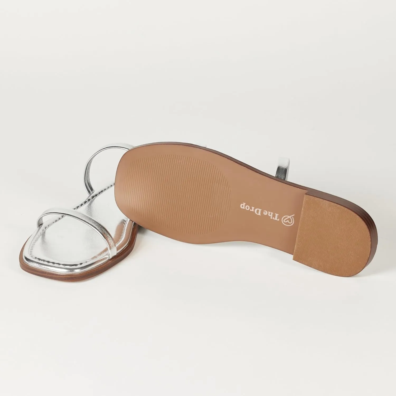The Drop Women's Paris Square Toe Two Strap Flat Sandal