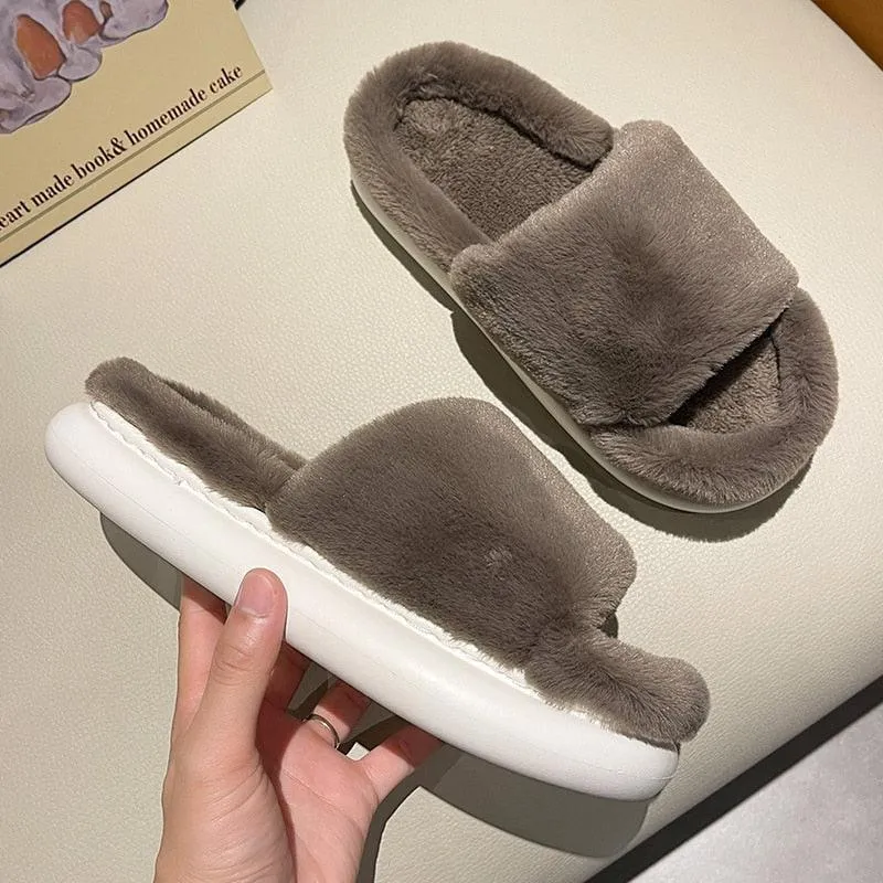 Thick Fluffy Fur Slippers Women Shoes