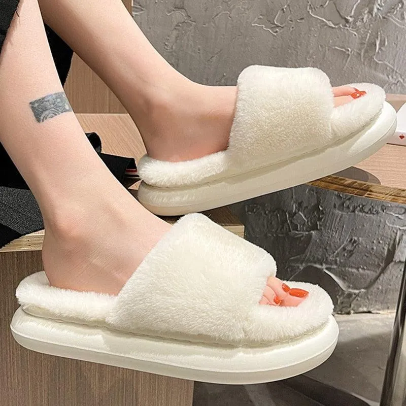 Thick Fluffy Fur Slippers Women Shoes