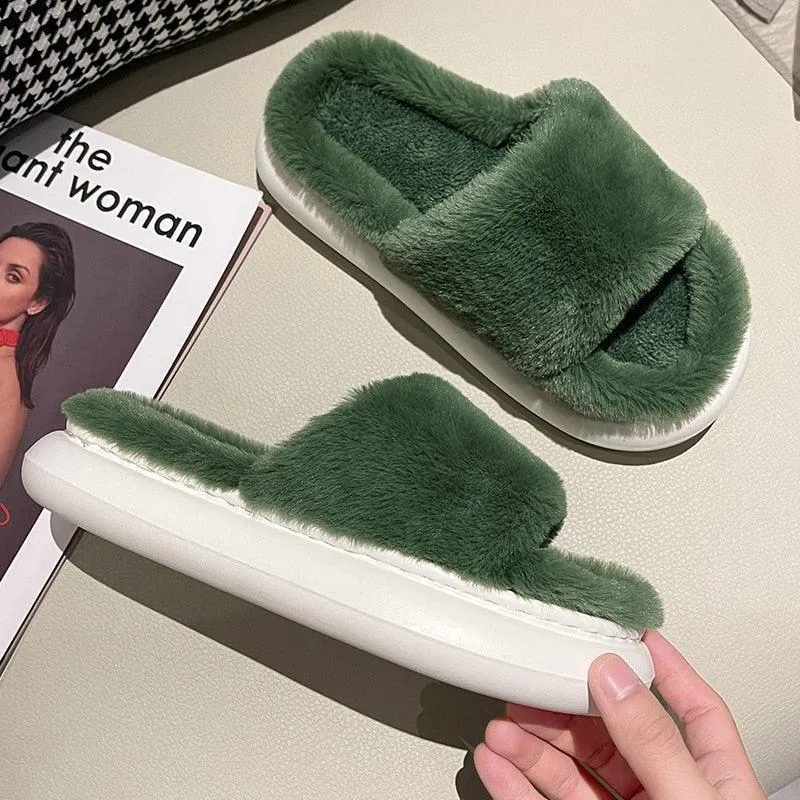 Thick Fluffy Fur Slippers Women Shoes