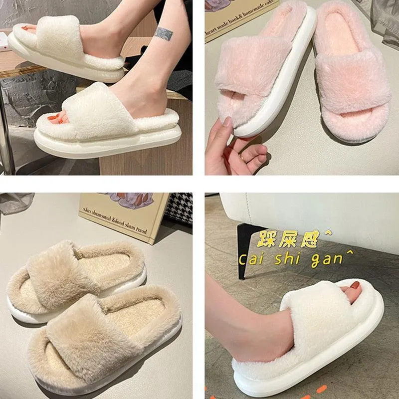 Thick Fluffy Fur Slippers Women Shoes