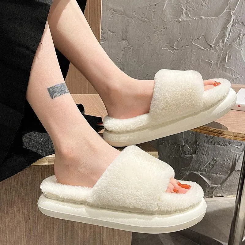 Thick Fluffy Fur Slippers Women Shoes