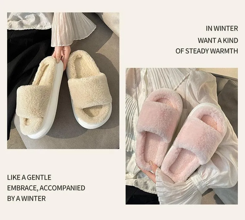 Thick Fluffy Fur Slippers Women Shoes