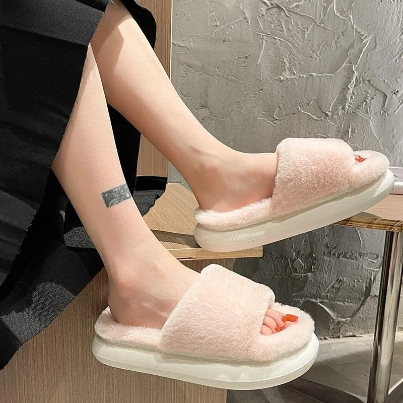 Thick Fluffy Fur Slippers Women Shoes