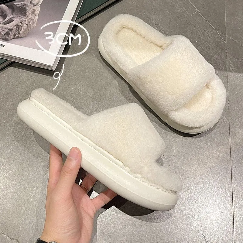 Thick Fluffy Fur Slippers Women Shoes