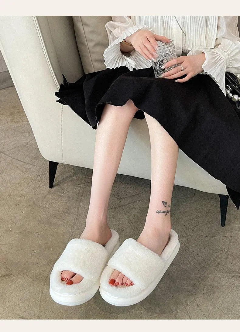 Thick Fluffy Fur Slippers Women Shoes