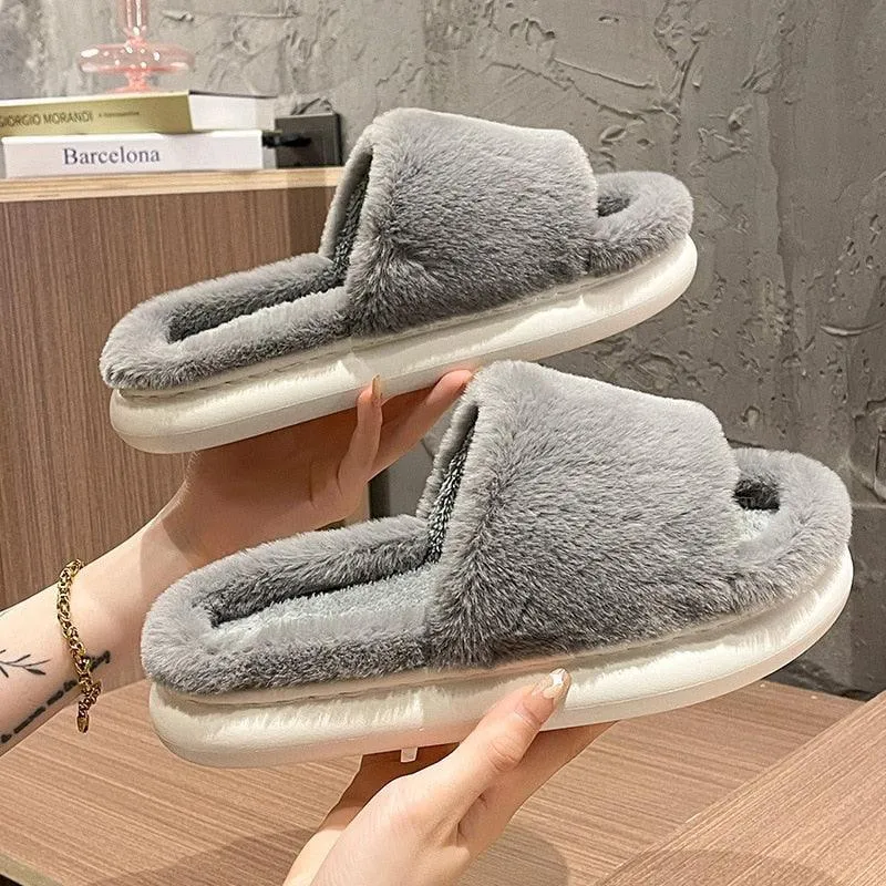 Thick Fluffy Fur Slippers Women Shoes