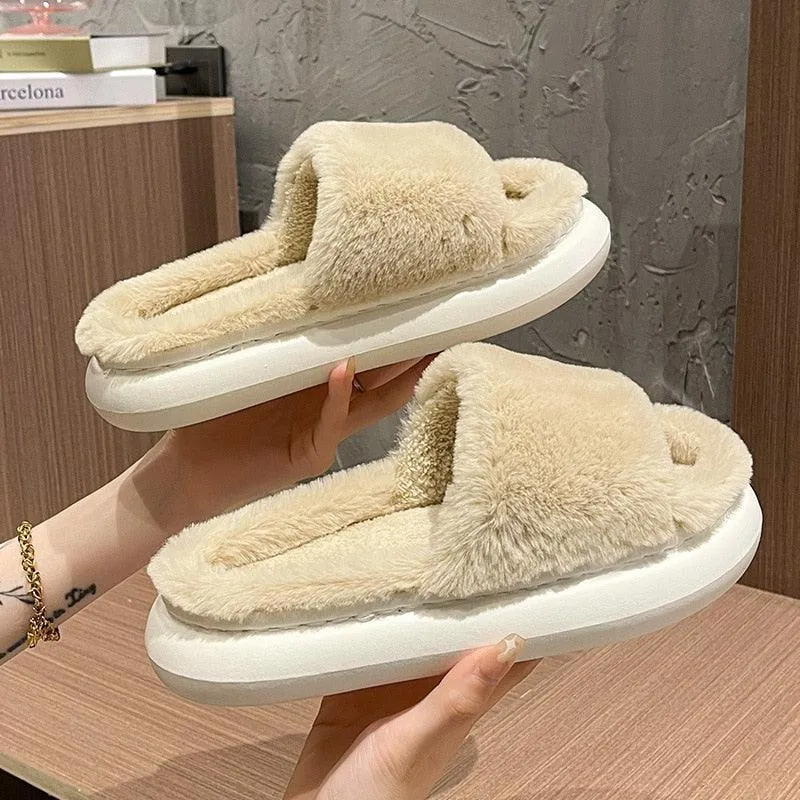 Thick Fluffy Fur Slippers Women Shoes