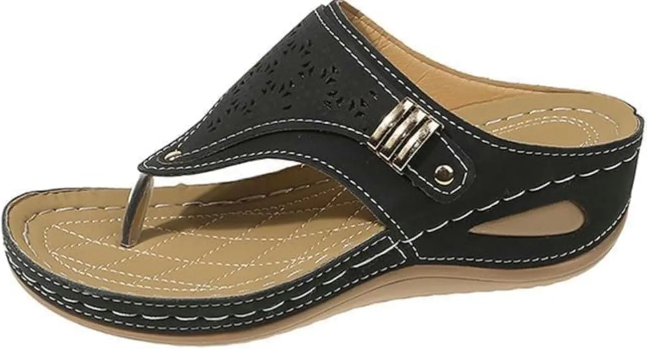 Thong Sandals for Women Casual Arch Support Slip On Buckle Strap Slippers Womens Flip Flops for Summer Beach Sandals Bathroom Waterproof Leather Shoes