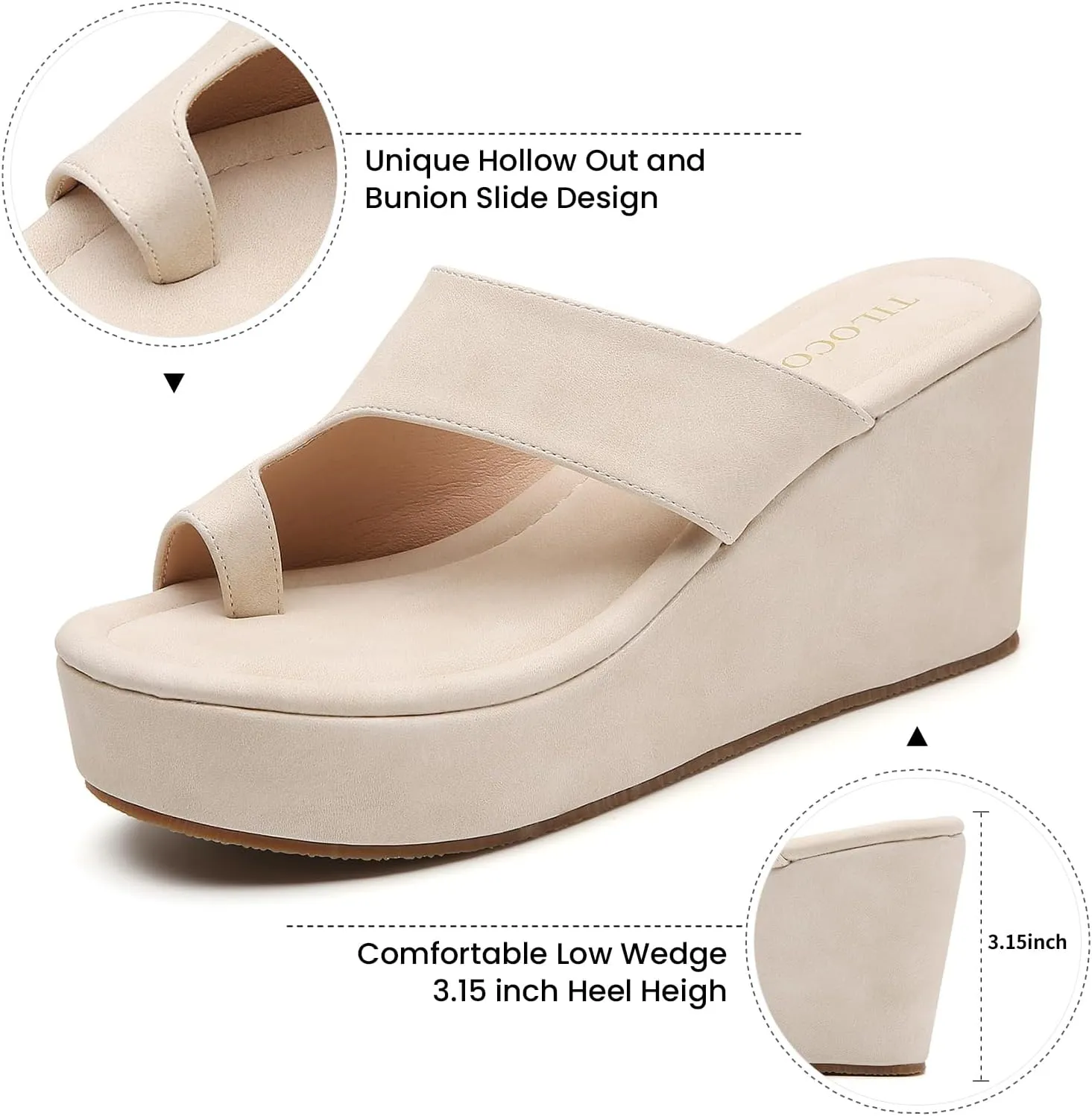 Tilocow Wedge Bunion Sandals for Women Platform Slipper High Heel Wedge Flip-Flop Light Weight Ladies Shoes
