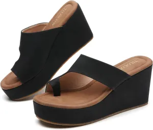 Tilocow Wedge Bunion Sandals for Women Platform Slipper High Heel Wedge Flip-Flop Light Weight Ladies Shoes