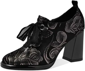 TinaCus Women's Handmade Printed Suede Leather Platform Round Toe Lace Up Side Zip High Chunky Heel Pumps