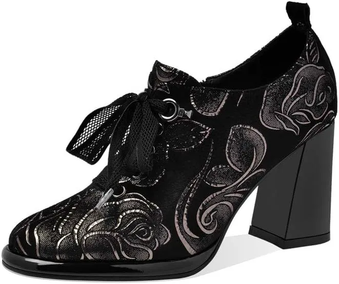 TinaCus Women's Handmade Printed Suede Leather Platform Round Toe Lace Up Side Zip High Chunky Heel Pumps