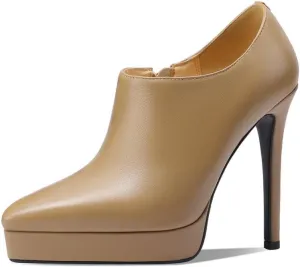 TinaCus Women's Pointed Toe Handmade Platform Stiletto High Heels Genuine Leather Zip Up Pumps Shoes